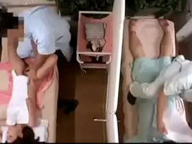 Japanese cheating wife during sex in massage beside husband