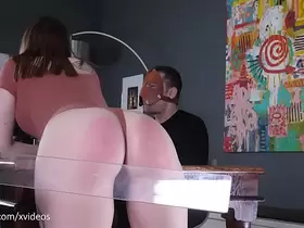 b. spanking machine paddles hot PAWGs ass during dinner while sadistic man feasts (Jessica Kay)