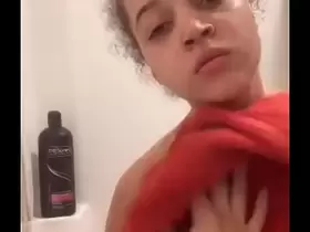 Redbone lightskin huge tits big tits pierced periscope selfie shower