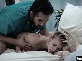 Helpless blonde used by a dirty doctor with huge thing