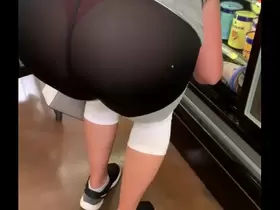 Big booty slut in see through leggings at store showing thong