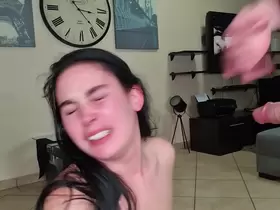 Spit on her, slap her, face fuck her. She needs to be humiliated