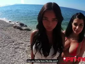 Sofia & Rosa: two Greek beauties enjoy a naughty threesome at the beach (FULL SCENE)! Pin-Me.com